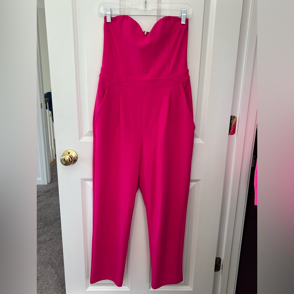 Express Fuchsia Strapless Sweetheart Jumpsuit